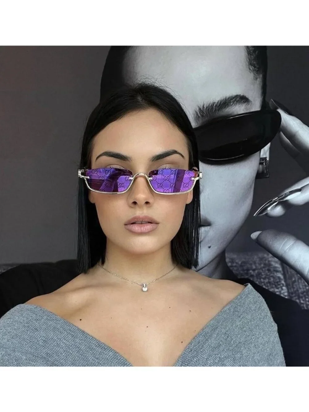Gucci GG1278S 005 Rectangle Sunglasses - Gold / Violet